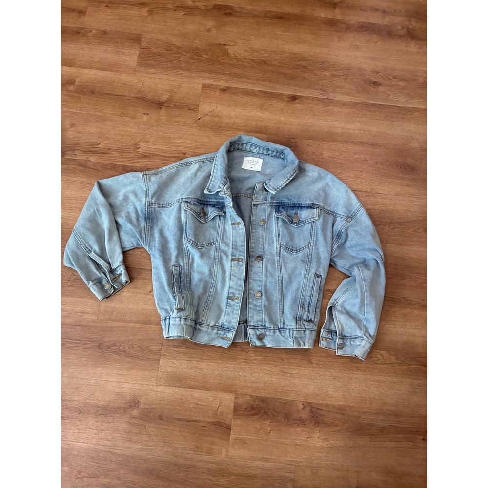 Nature Denim‎ Los Angeles Light Wash Cropped Jean Jacket XS Elastic Hem